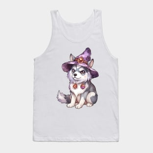 Watercolor Siberian Husky Dog in Witch Hat Tank Top